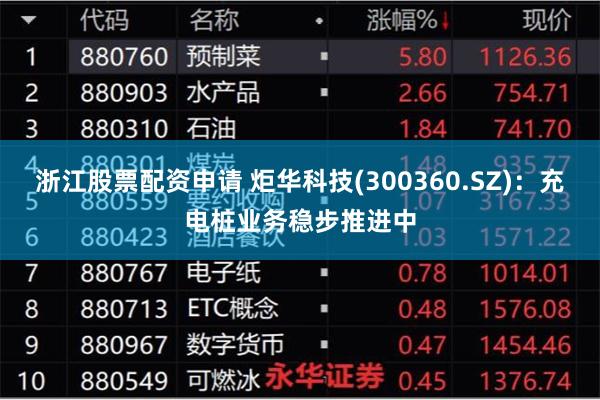 浙江股票配资申请 炬华科技(300360.SZ)：充电桩业务稳步推进中